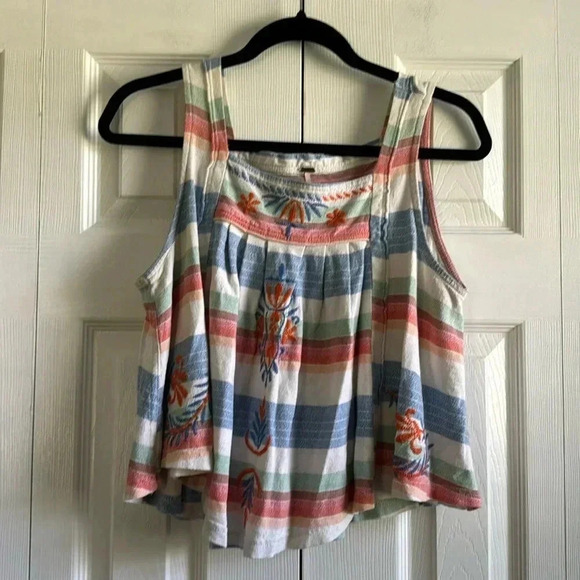 FREE PEOPLE | boho embroidered | stripe flowy tank |size S - Picture 3 of 8